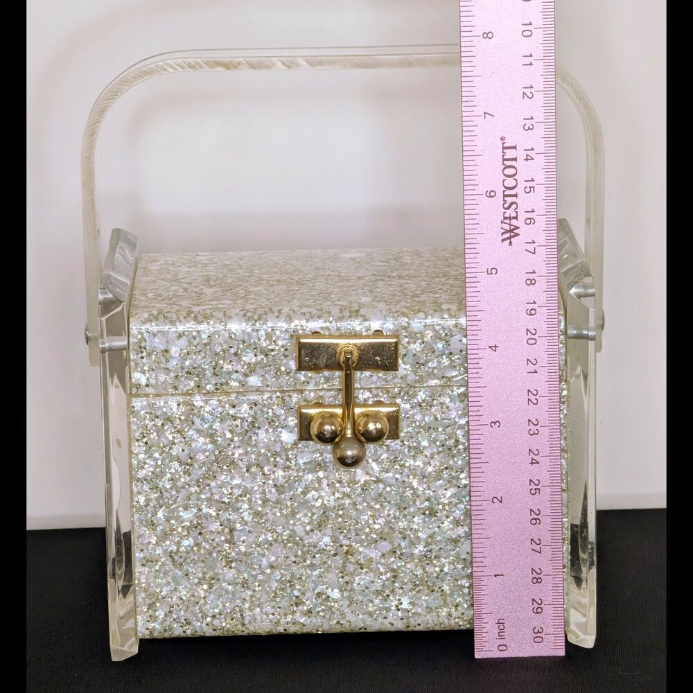 Amazing CHARLES KAHN Confetti Lucite Box Purse from the 1950s, VG-EX Cond - Picture 4 of 11